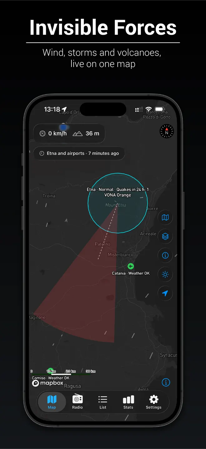 All layers on: wind streaks, storms, volcanoes and airports